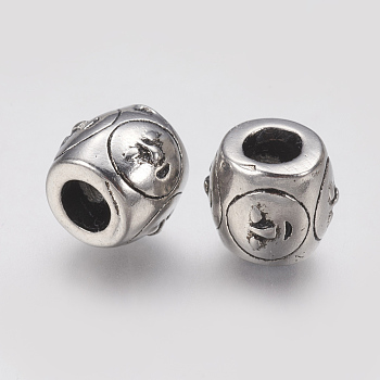 Ion Plating(IP) 304 Stainless Steel European Beads, Large Hole Beads, Barrel with Face, Antique Silver, 9.5x9mm, Hole: 4.5mm