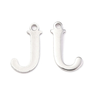 304 Stainless Steel Alphabet Charms, Stainless Steel Color, Letter.J, 12x7x1mm, Hole: 1mm