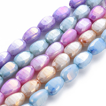 Opaque Baking Painted Crackle Glass Beads Strands, Faceted, AB Color Plated, Melon Seeds, Mixed Color, 9x6x4.5mm, Hole: 1.2mm, about 50pcs/strand, 17.32 inches(44cm)