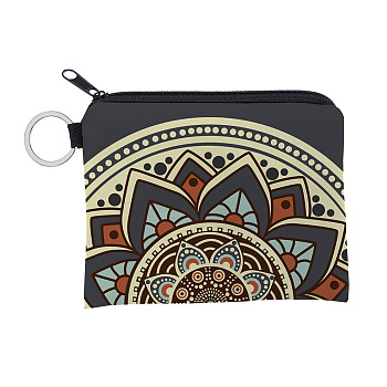 Mandala Flower Pattern Polyester Clutch Bags, Change Purse with Zipper & Key Ring, for Women, Rectangle, Dark Olive Green, 12x9.5cm