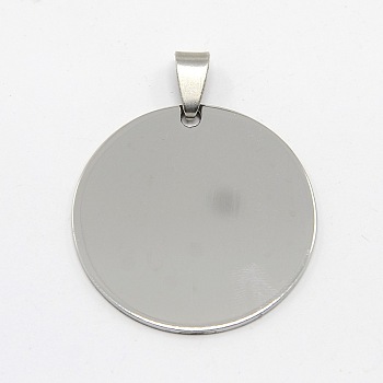 DIY Materials 201 Stainless Steel Flat Round Hand Stamping Blank Tag Pendants, Stainless Steel Color, 43x36x1mm, Hole: 9x4mm