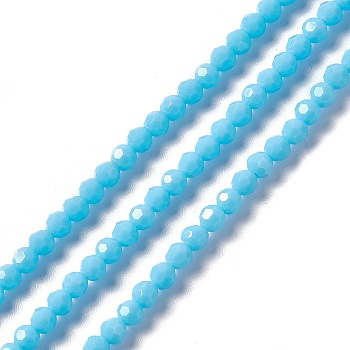 Faceted(32 Facets) Glass Beads Strands, Round, Light Sky Blue, 4mm, Hole: 1mm, about 99~107pcs/strand, 14.09~15.43''(35.8~39.2cm)