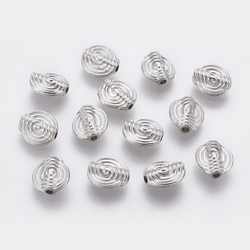 Tibetan Style Alloy Beads, Flat Round, Platinum, Lead Free and Cadmium Free and Nickel Free, 11x10x3.5mm, Hole: 1.8mm