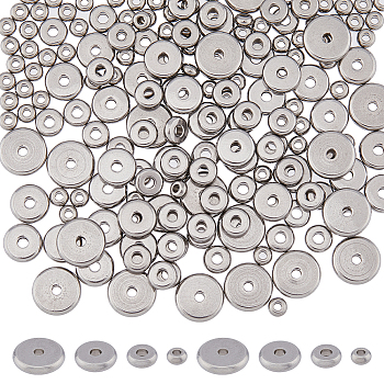 230Pcs 4 Style 304 Stainless Steel Beads, Drum, Stainless Steel Color, 4~10x2mm, Hole: 1.3~2mm
