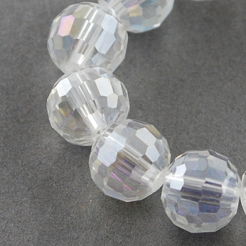 Electroplate Glass Bead Strands, AB Color Plated, Faceted, Round, Clear AB, 12mm, Hole: 2mm, about 50pcs/strand, 22.4 inch