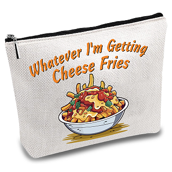 Custom Polycotton Cheese Fries Printed Canvas Storage Bags, Rectangle Metal Zipper Pouches, Food, 18x25cm