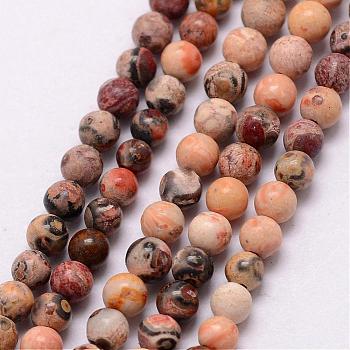 Natural Leopard Skin Jasper Beads Strands, Round, 3~3.5mm, Hole: 0.7mm, about 115~125pcs/strand, 16 inch
