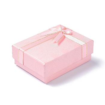 Paper Jewelry Organizer Box, with Black Sponge and Bowknot, for Ring, Earrings and Necklace, Rectangle, Pink, 9.1x6.9x3.6cm