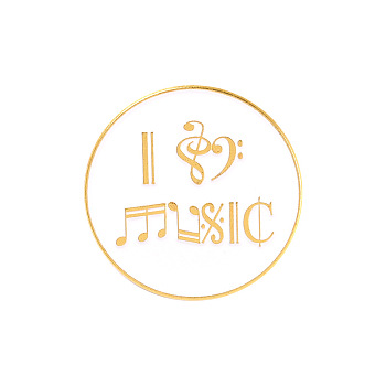 Word I Love Music Enamel Pin, Golden Alloy Badge for Backpack Clothes, Musical Note Pattern, 25mm