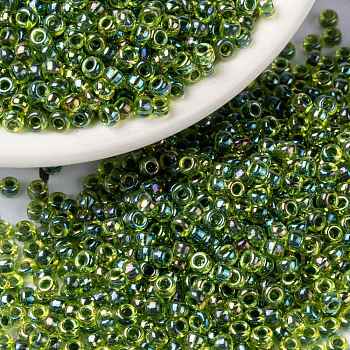 MIYUKI Round Rocailles Beads, Japanese Seed Beads, 8/0, (RR341) Green Lined Chartreuse AB, 8/0, 3mm, Hole: 1mm, about 19000~20500pcs/pound