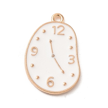 Alloy Enamel Pendants, Light Gold, Clock Charm, White, 27.5x17x2mm, Hole: 1.6mm