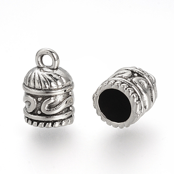 Tibetan Style Alloy Cord Ends, End Caps, Cadmium Free & Lead Free, Column, Antique Silver, 12.5x8mm, Hole: 2mm, Inner Diameter: 6mm