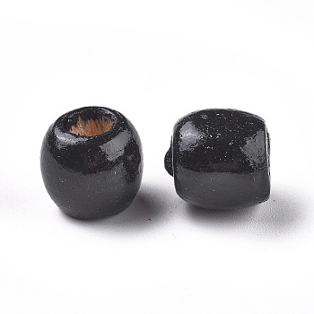 Dyed Natural Wood Beads, Barrel, Lead Free, Black, 11x12mm, Hole: 3~5mm