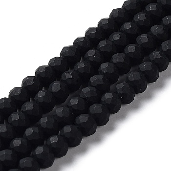 Glass Beads Strands, Faceted, Frosted, Rondelle, Black, 10mm, Hole: 1mm, about 63~65pcs/strand, 19.2~20 inch(48~50cm)