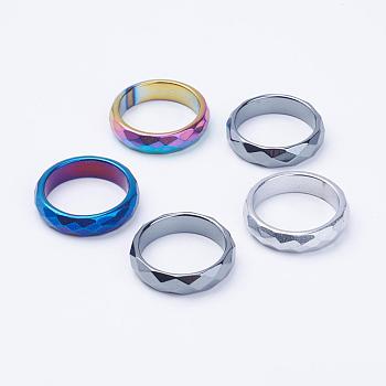 Electroplate Non-Magnetic Synthetic Hematite Rings, Faceted, Mixed Color, US Size 10(19.8mm)