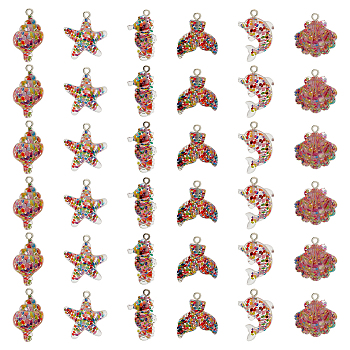 36Pcs 6 Style Ocean Transparent Acrylic Pendants, with Pailette/Sequins Inside and Iron Loop, Mixed Shapes, Mixed Color, 22.5~27.5x15~21.5x6.5~9.5mm, Hole: 2mm, 6pcs/style