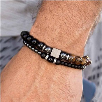 Fashion Retro Black Matte Bracelet Set with Zircon Crown, Diamond Ball, Dice, Lion Head Bracelet