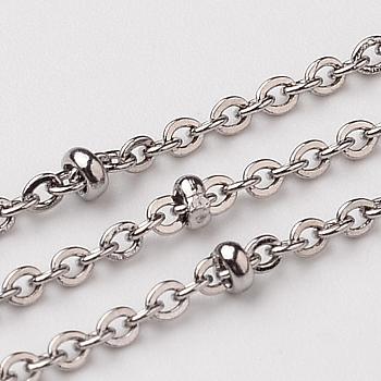 304 Stainless Steel Cable Chains, Decorative Chains, Soldered, Satellite Chains, with Rondelle Beads and Spool, Stainless Steel Color, 2x1.5mm, Beads: 2mm wide, about 32.8 Feet(10m)/roll