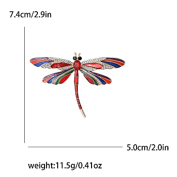 Enamel Pin, Alloy Rhinestone Brooch for Backpack Clothes, Dragonfly, Golden, Red, 74x50mm