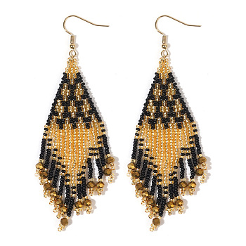 Bohemian Tassel Beaded Earrings for Women, European American Beach Style, Rhombus