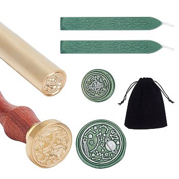 CRASPIRE DIY Wax Seal Stamp Kits, Including Brass Handles, Sealing Wax Sticks, Rectangle Velvet Pouches, Golden, Plant Pattern Brass Handles: 1pc