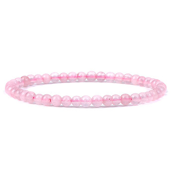 4mm Round Natural Rose Quartz Beads Bracelet for Men, European and American Retro Simple Versatile Stretch Bracelets, 7-1/2 inch(19cm)