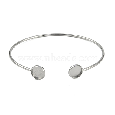 304 Bases de bracelets vierges en acier inoxydable avec plateau rond plat(STAS-Z088-02P)-2