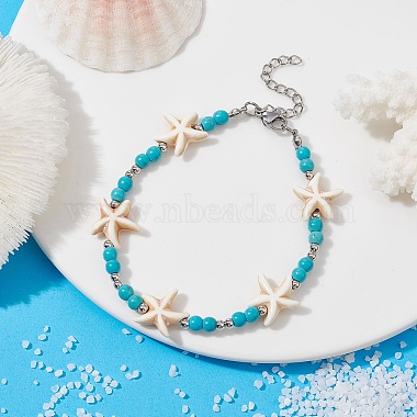 Synthetic Turquoise Starfish Beaded Bracelets for Women(BJEW-TA00386)-2