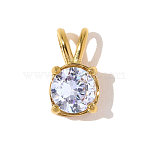 304 Stainless Steel Pave Cubic Zirconia Charms, Flat Round, Ion Plating(IP), Clear, Real 18K Gold Plated, Clear, 11x6mm(STAS-OY010-13G-01)