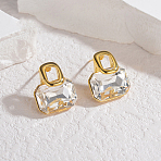 Rectangle 304 Stainless Steel Clear Cubic Zirconia Stud Earrings, Golden, 18x15mm(FS-WGFC644-01)
