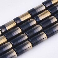 Half Electroplate Opaque Glass Beads Strands, Column, Black, 19.5~20x10mm, Hole: 1.4mm, about 17pcs/strand, 13.38 inch(EGLA-S177-02D)