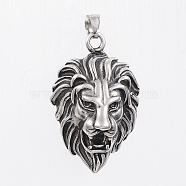 304 Stainless Steel Pendants, Lion, Antique Silver, 41.5x27x16mm, Hole: 9x4mm(STAS-H435-118)