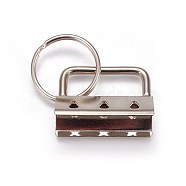 Electroplate Iron Split Key Rings, Keychain Clasp Findings, with Ribbon Ends, Platinum, End: 24x32.5x14mm, Ring: 24x2.5mm(IFIN-WH0044-01C-P)