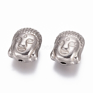 304 Stainless Steel Beads, Buddha Head, Stainless Steel Color, 11x9x6.5mm, Hole: 1.6mm(STAS-G218-18P)