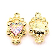 Alloy Pendants, with Resin, Light Gold, Heart, Pearl Pink, 26x15.5x3.5mm, Hole: 2.5mm(PALLOY-WH0088-63B)