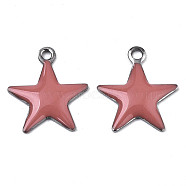 201 Stainless Steel Enamel Charms, Star, Stainless Steel Color, Indian Red, 14.5x12.5x2mm, Hole: 1.5mm(STAS-N088-14I)
