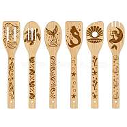 6Pcs Bamboo Spoons & Knifes & Forks, Flatware for Dessert, Mermaid Pattern, 60x300mm, 6 style, 1pc/style, 6pcs/set(AJEW-WH0411-0010)