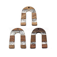 Transparent Resin & Waxed Walnut Wood Pendants, with Foil, Arch, Silver, 36.5x28x3mm, Hole: 2mm(RESI-Q211-02B)