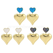 Rack Plating Heart Brass Dangle Stud Earrings, with Synthetic Opal, Cadmium Free & Lead Free, Long-Lasting Plated, Mixed Color, Real 18K Gold Plated, 27x18.5mm(EJEW-P277-12G)