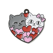 Valentine's Day Alloy Enamel Pendants, Black, Couples Cat with Heart Charm, Cat Shape, 28x30x1.5mm, Hole: 1.8mm(ENAM-I060-18A)