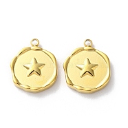 Ion Plating(IP) 304 Stainless Steel Pendants, Flat Round Charm, Real 18K Gold Plated, Star, 15.5x12.5x2.5mm, Hole: 1.6mm(STAS-Z099-01G-02)