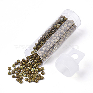 Czech Glass Beads, Round Glass Seed Beads, Baking Paint Style, Dark Khaki, 8/0, 3x2mm, Hole: 1mm, about 10g/bottle(SEED-R047-B-39000)