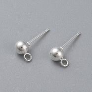 304 Stainless Steel Ball Stud Earring Post, Earring Findings, with Loop, Round, Silver, 15x4mm, Hole: 1.8mm, Pin: 0.8mm(X-STAS-H410-10S-A)