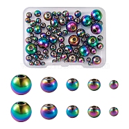 Pet Rack Plating Rainbow Color 304 Stainless Steel Beads, Round, 4~10x3~9mm, Hole: 1.2~2.5mm, 80pcs/box(FIND-MP0001-07)