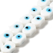 Handmade Evil Eye Lampwork Beads Strands, Oval, White, 13~14x9.5~10x5~6mm, Hole: 1.4mm, about 28pcs/strand, 14.88 inch(37.8cm)(LAMP-G154-02I)
