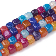 Natural Agate Beads Strands, Dyed, Cube, Colorful, 7.5~8x7~7.5x7~7.5mm, Hole: 1mm, about 50pcs/strand, 14.5 inch(G-S287-01)