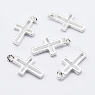 925 Sterling Silver Pendants, Cross Charms, with 925 Stamp, Silver, 12.5x7x1.4mm, Hole: 1.8mm(STER-K167-007S)