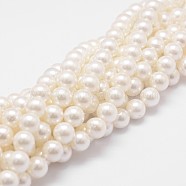Rainbow Plated Shell Pearl Bead Strands, Grade A, Round, Old Lace, 6mm, Hole: 1mm, about 62pcs/strand, 16 inch(X-BSHE-L025-02-6mm)