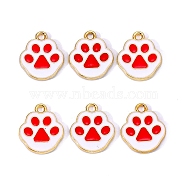 Alloy Enamel Pendants, Paw Print Charm, Golden, Red, 17x15mm(PW-WG54060-04)