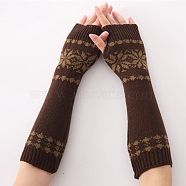 Polyacrylonitrile Fiber Yarn Knitting Long Fingerless Gloves, Arm Warmer, Winter Warm Gloves with Thumb Hole, Flower Pattern, Coconut Brown, 320x80mm(COHT-PW0001-17C)